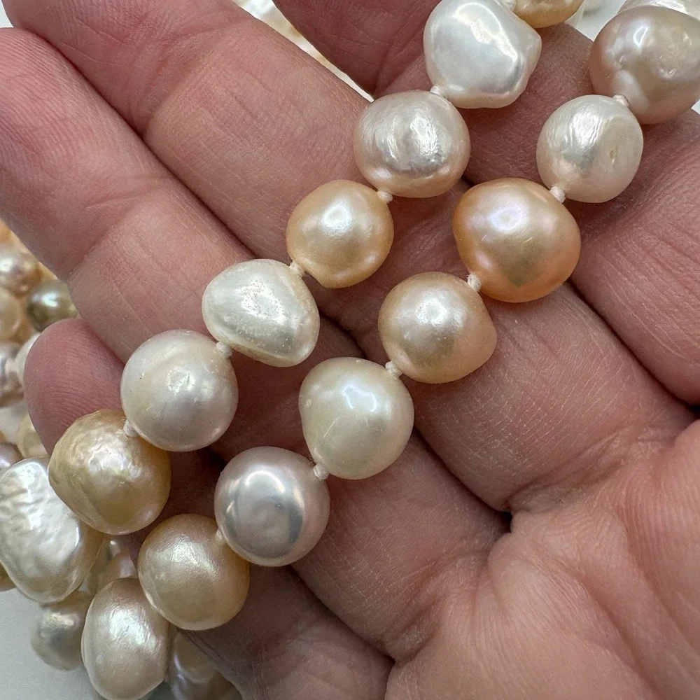 Chunky Freshwater Pearl Necklace Peachy Pinks 62 Inch Opera Endless